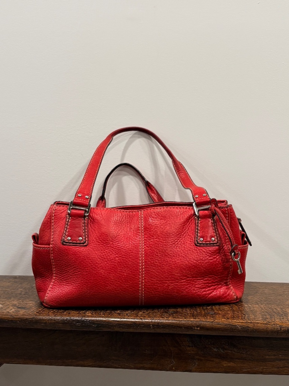 Fossil Blackburn II Red Pebbled Leather Satchel Shoulder Bag Purse Vintage